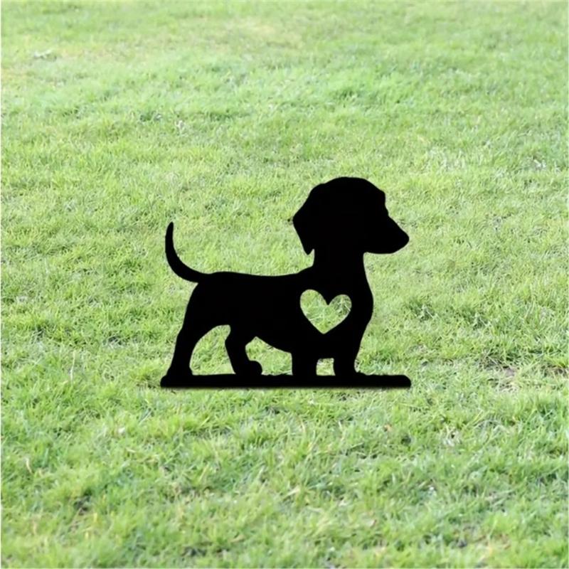 Outdoor Dog Shape Yard Stake with Ornament Cutout for Patios and Garden Flowerbed Landscape Decorative Ground Stake