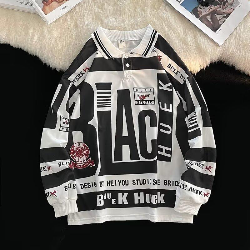 Американский High Street Свитер с воротником-стойкой Мужской Весенний Новый Тонкий Нишевый Ретро Хип-хоп Свитшот с длинным рукавом M чёрный