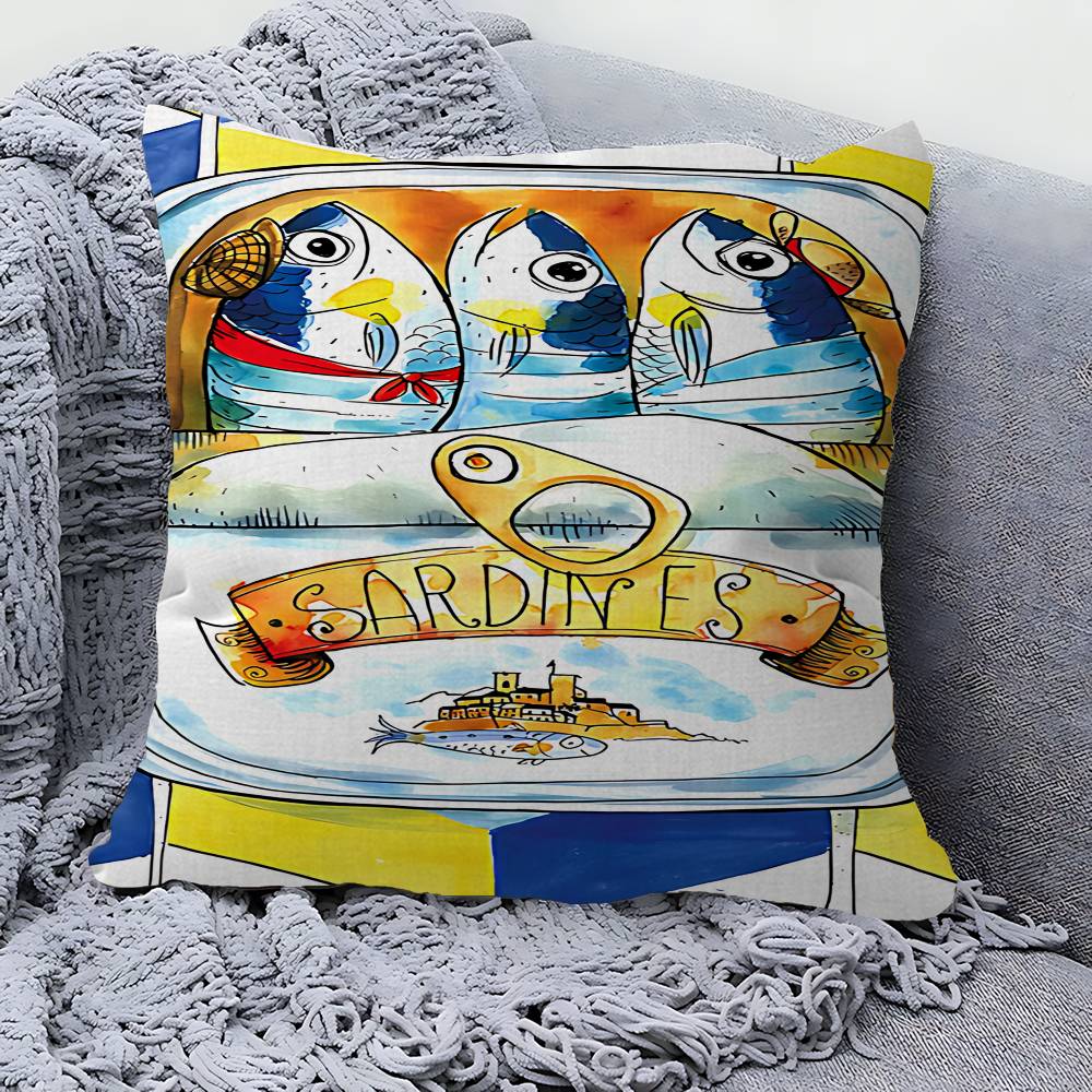 Sardine Lobster Ocean Animal Pillow Cover Sofa Cushion Cover Home Room Decoration Children Gift