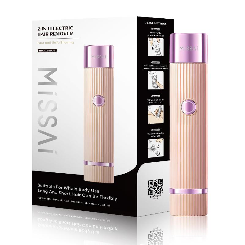 Women Electric Razors 2 in 1 Dual-Head Painless Bikini Trimmer Wet Dry Use for Ladies Pubic Hair Detachable Head Electric Shaver