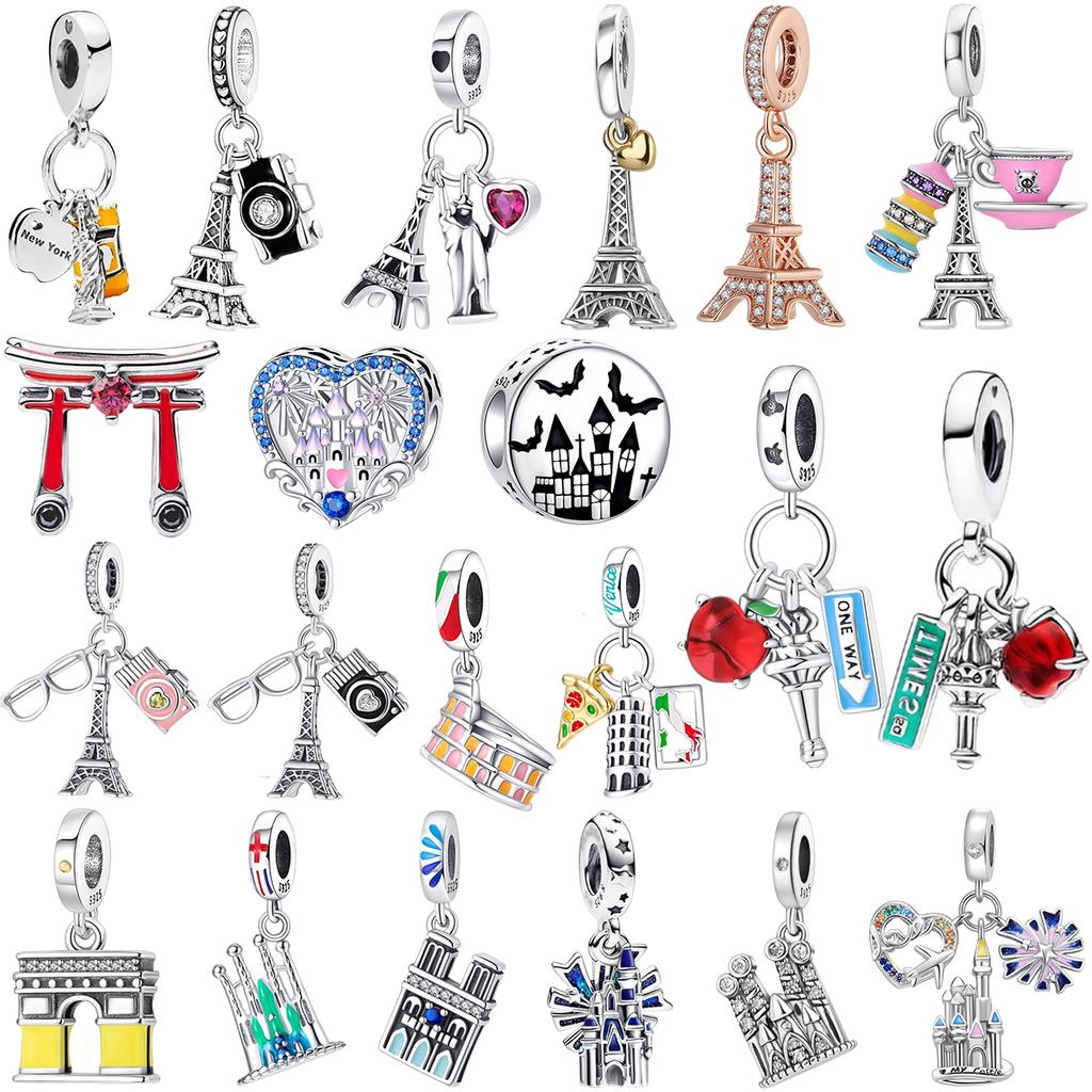 New Statue Of Liberty Charms Paris Eiffel Tower Car Travel Beads Fit Original Copper Bracelet Diy Fine Jewelry Gift