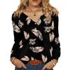 Women's Fashionable Casual V-neck Blouse Button Long-sleeved Pullover T-shirt Top
