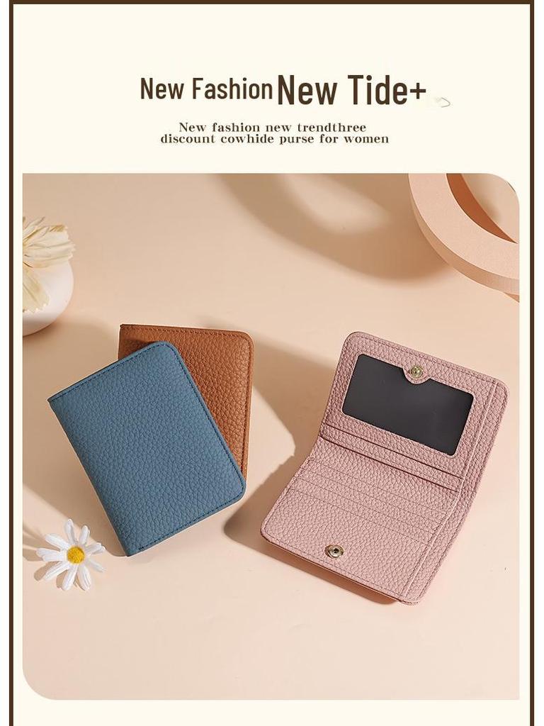 Women's RFID Mini Cowhide Wallet: Ultra-Thin Genuine Leather Anti-Magnetic Card Holder & Coin Purse