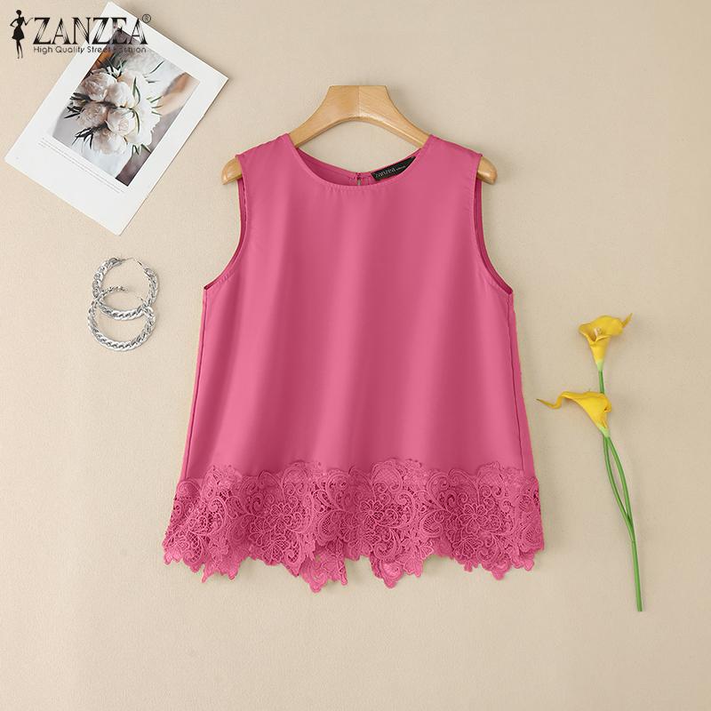 ZANZEA Women Summer Lace Splice Casual Sleeveless Tank Tops