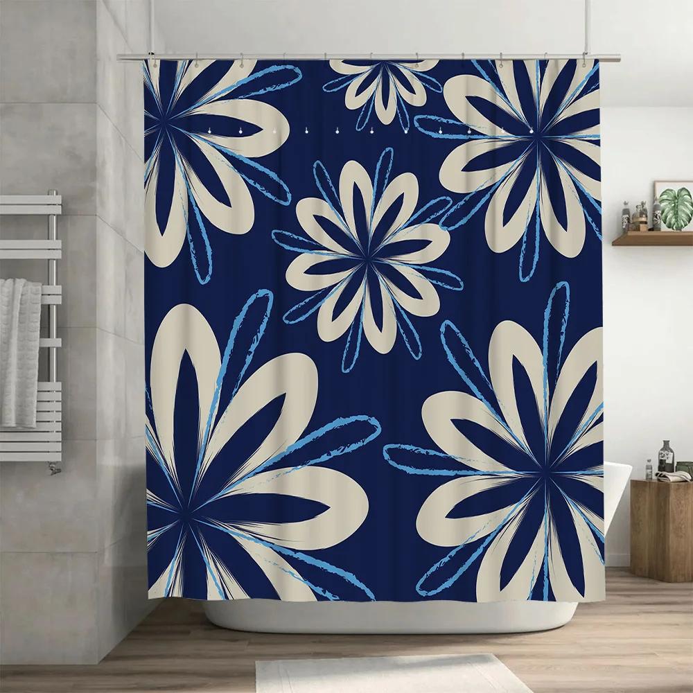 Blue Floral Shower Curtain Modern Decor for Bathroom or Kitchen