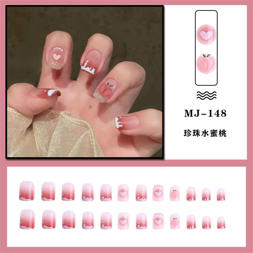 24Pcs Goose Yellow Cream Flower French Acrylic Press On Nails Full Coverage Removable False Nail Art Tips