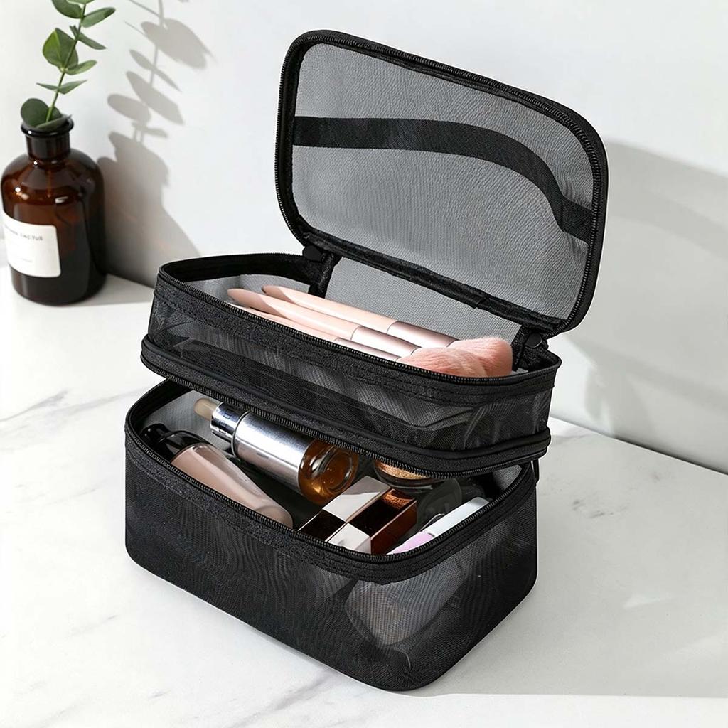 Double large capacity mesh storage bag,cosmetics/toiletries zone sorting bag,travel,back-to-school season,Christmas,holiday gift