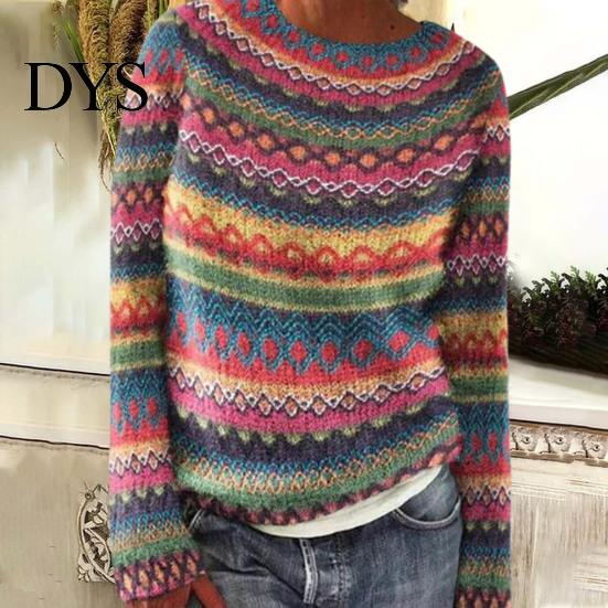 Graphic Print Top Women Sweater Round Neck Long Sleeve Pullover Jumper Loose Fit Thick Warm Knitwear Daily Wear Slim Casual