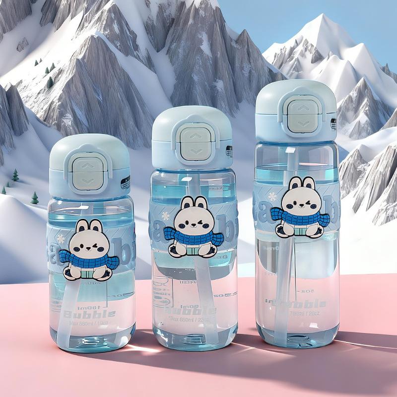 Water Bottle New Cartoon Plastic Cup Double Drinking Cup Student School Special Straw Cup Portable Water Cup Gift Cup Hand Cup