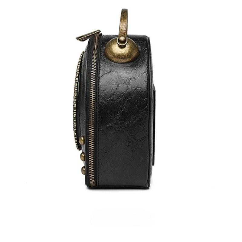 European American Personalized Retro Clock Ladies Handbag High Quality PU Material Antique Shoulder Bags Rivet Dial Design Women's Diagonal Span Bag