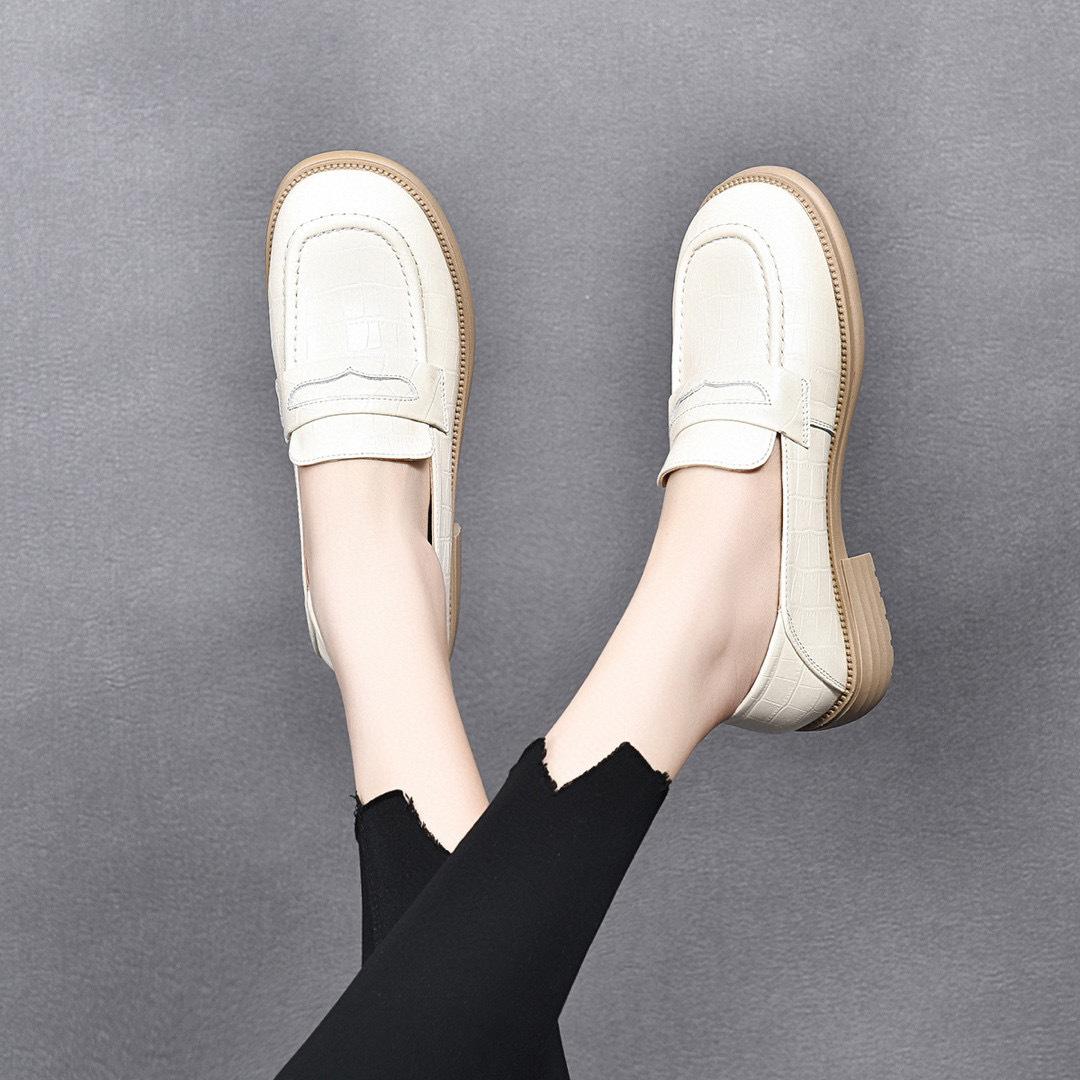 

Женские одинарные туфли на плоской подошве, женские весенние новые базовые из первого слоя коровьей кожи, в стиле кэжуал, в стиле колледжа, маленькие кожаные туфли 40 бежевый