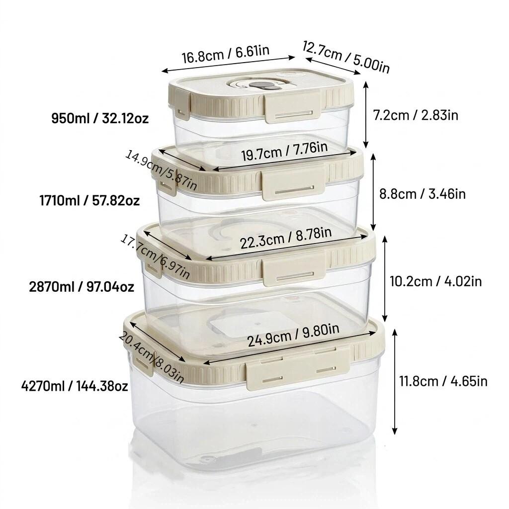 Plastic Sealed Preservation Box With Lid&Handle Stackable Meat Fresh-keeping Fruit Vegetable Storage Container Microwaveable