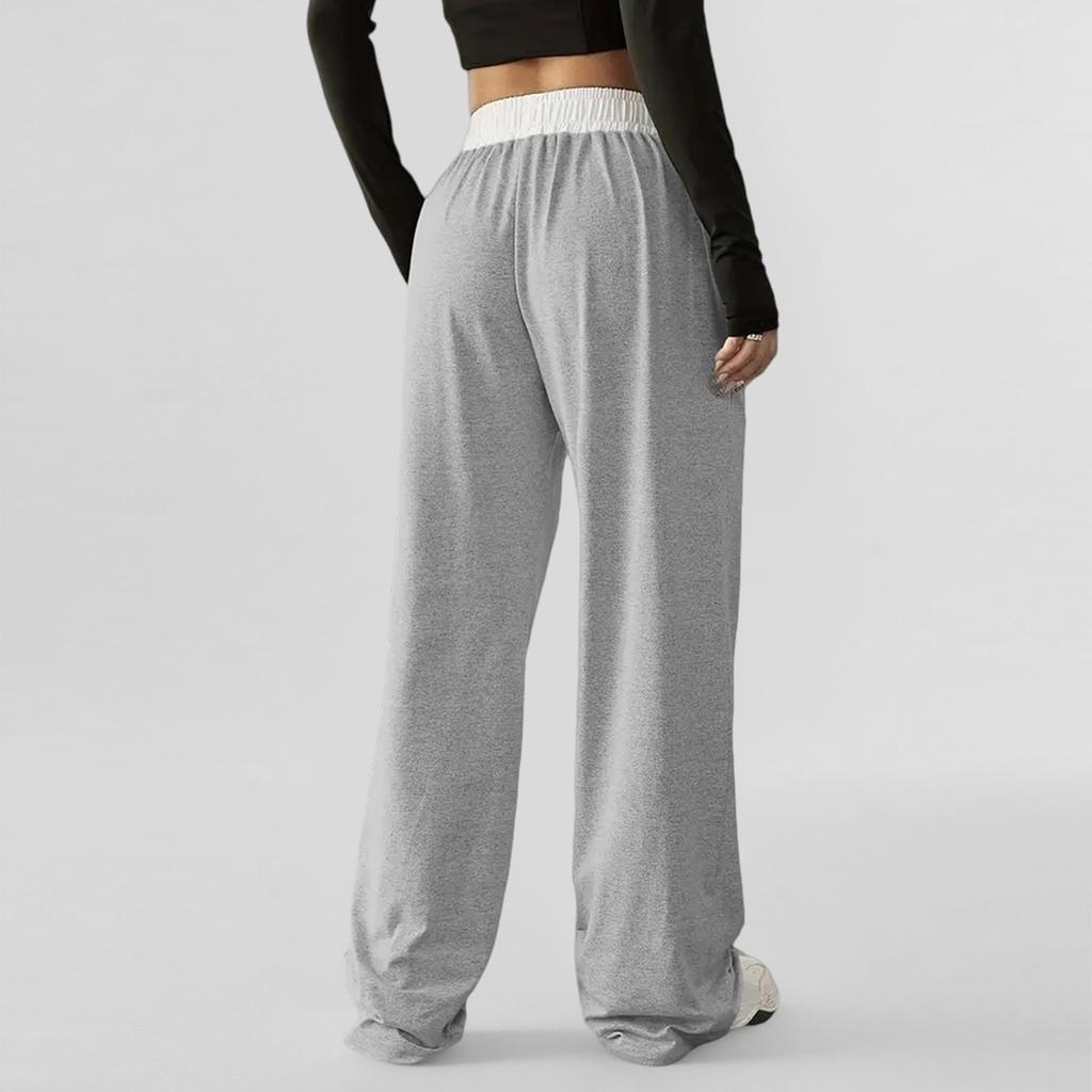 New Women's Color Block Drawstring Wide Leg Sweatpants, Loose Fit Casual Joggers with Elastic Waist for Yoga, Lounge and Street Style