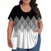 Women's Fashion Plus-size Casual Short-sleeved Geometric Striped Polka Dot Printed Round Neck Front Pleat Top