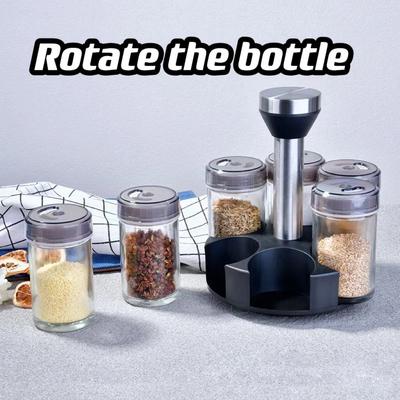 New Spot Rotating Shelf Seasoning Bottle Kitchen Six Glass Seasoning Storage Bottle Combination