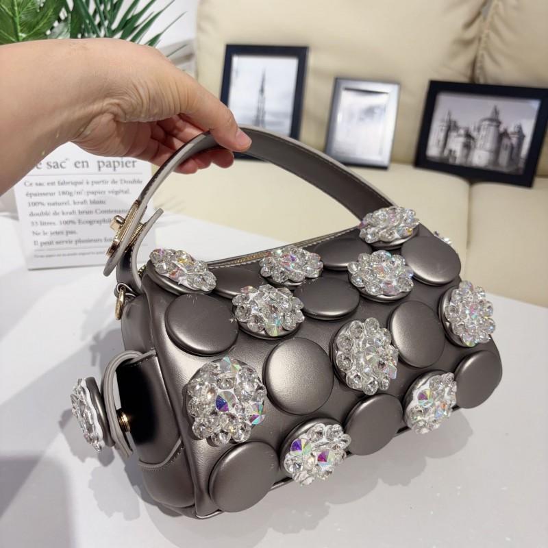 2026 Trendy Rhinestone Cylinder Bucket Bag Large Capacity Zipper Top Shoulder Crossbody PU Leather