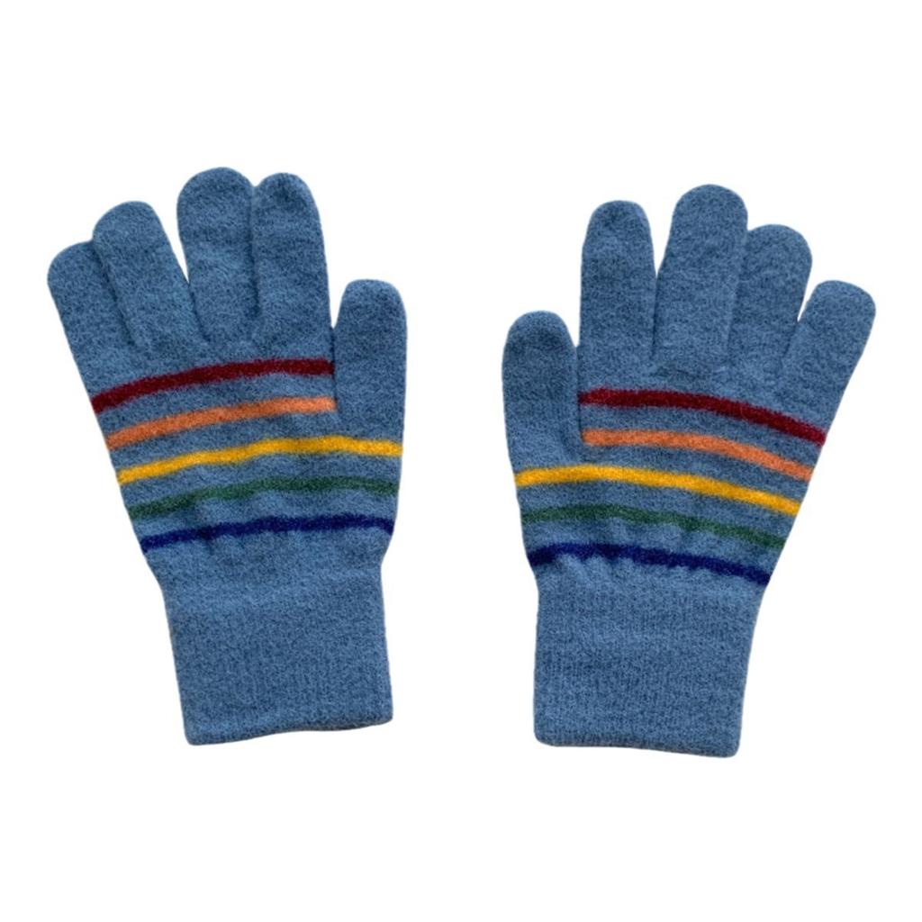 Korean Style Knitted Warm Gloves for Women In Winter New Style Striped Five-finger Split-finger Student Riding Windproof Touch Screen Rainbow