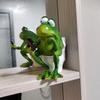1Pc Resin Frog Ornament Funny Frog Sitting Toilet Figiure Ornament Cute Frog Desktop Ornament for Bedroom Patio Garden Bathroom
