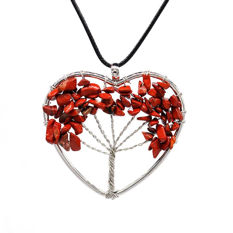 Natural Gravel Crystal Tree Of Life Heart-Shaped Colorful Natural Stone Fortune Tree Love Necklace N38