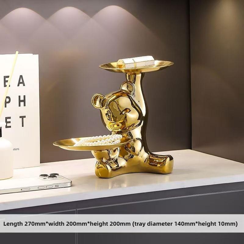 Ceramic Electroplated Bear Figurine Cute Animal Decor Statue Gift Box Storage Jewelry Holder Home Office Desk Wedding Ornament