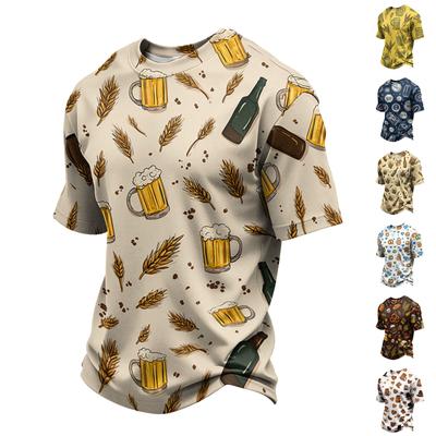 Men's Casual Quick-Dry Breathable Mesh Short Sleeve T-Shirt Lightweight Round Neck Top with Beer Festival Print Suitable for Outdoor Activities