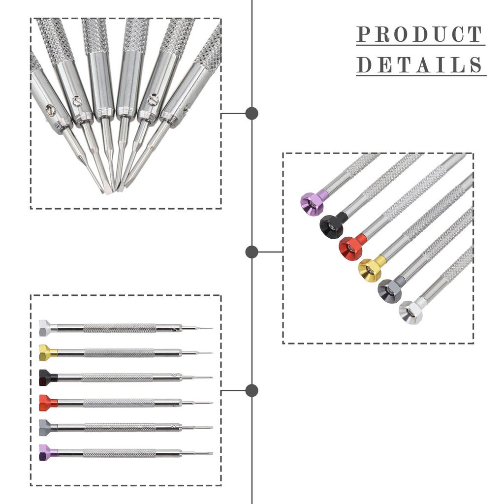 6pcs Colored Slotted Screwdriver Set 0.6-1.6mm Hexagonal Head Steel Repair Tool For Watch Glasses Electronics