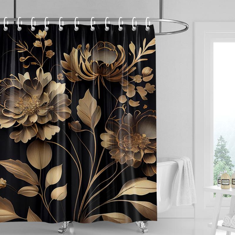 Multicolor Mountain Shower Curtain-Blue Beige Peak, Cloudy Gray Sky, Pine Silhouette, Waterproof Natural Bathroom Decoration