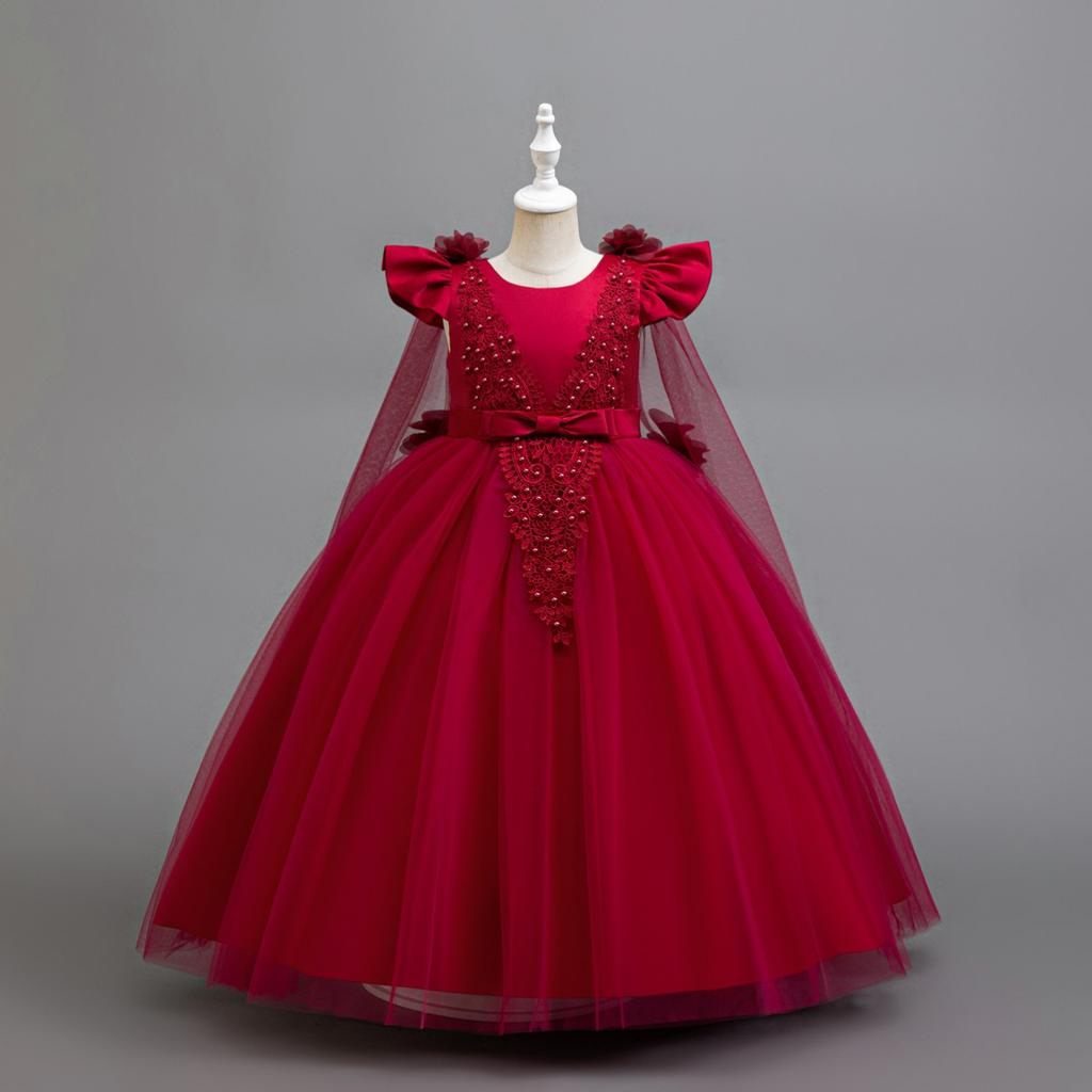 Girls' Dresses, Big Children's Flowers, Pearl Wedding Dresses, Flower Girls Show Princess Dresses, Floor-to-ceiling Long Models