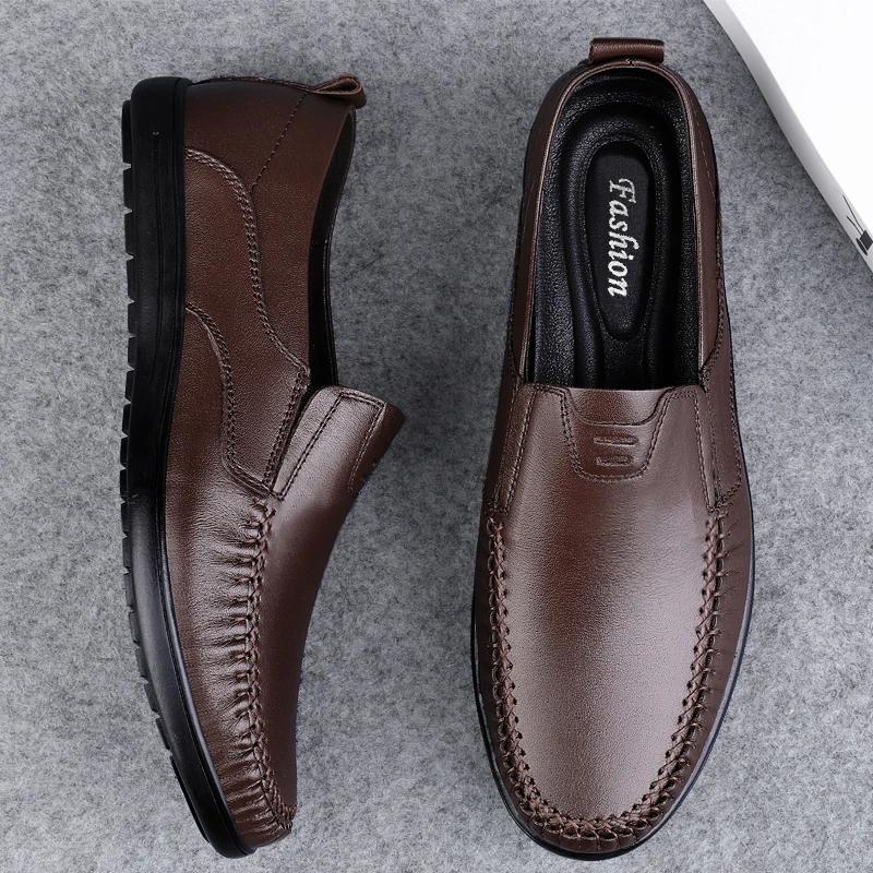 Fashion New Mens Loafers Genuine Leather Men Shoes High Quality Formal Casual Moccasins Soft Breathable Slip On Boat Shoes Driving Shoes