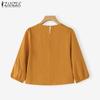 ZANZEA Women Casual Round Neck Solid Color 3/4 Sleeve Blouse