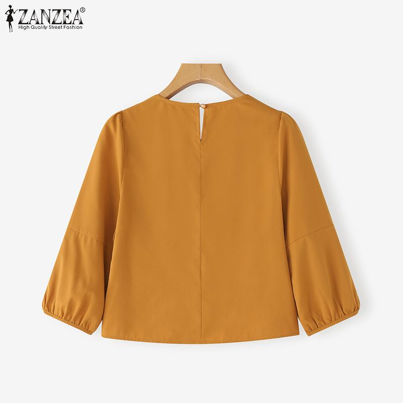 ZANZEA Women Casual Round Neck Solid Color 3/4 Sleeve Blouse