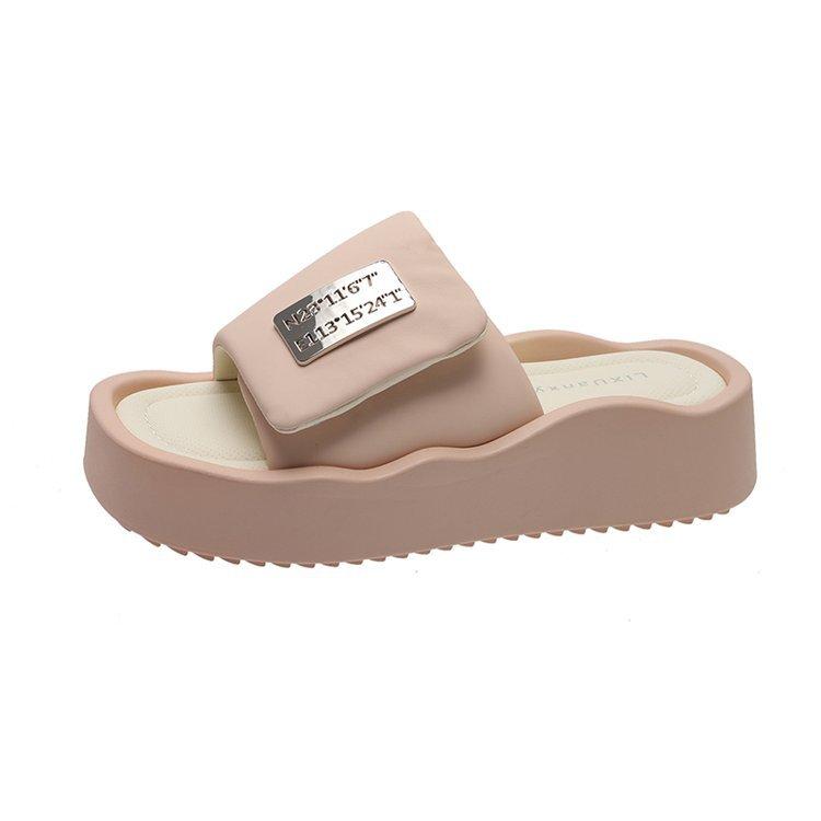 Ziyan~ Pink heightened thick-soled one-word slippers for women's outer wear 2025 summer new high-end non-slip and cool slippers