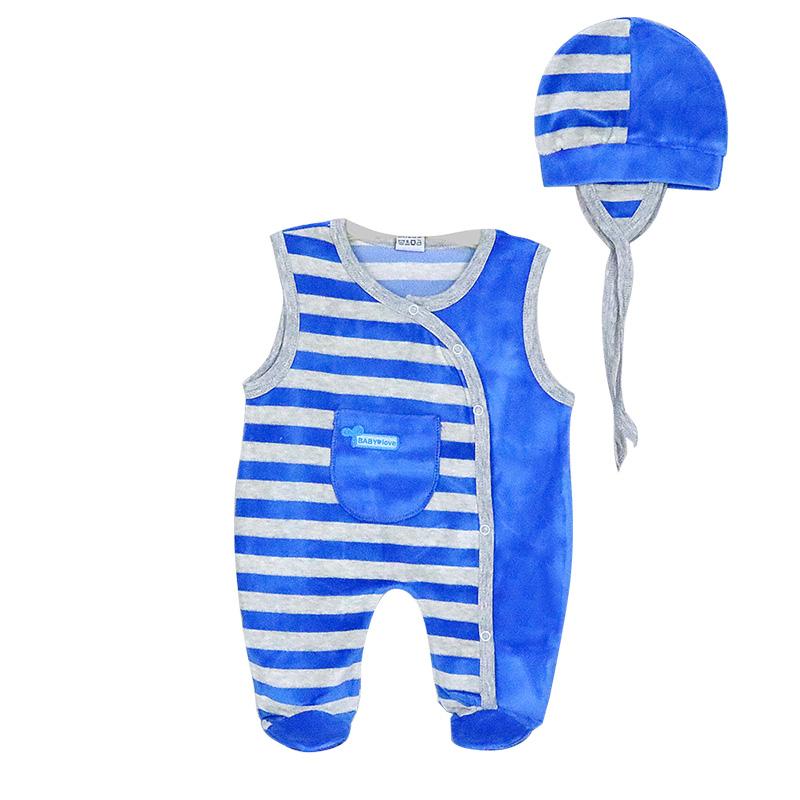 

Комбинезон для новорожденных без рукавов для мальчиков и девочек, теплая флисовая одежда с шапочкой, зимние и весенние шорты из хлопка с пуговицами 74 синий