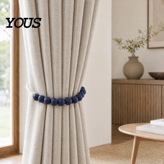 Decorative Curtain Clips 2Pcs Wood Bead Tiebacks, Holdbacks for Thin or Thick Window Draperies, Wall Damage Free Tiebacks Boho Farmhouse Tie
