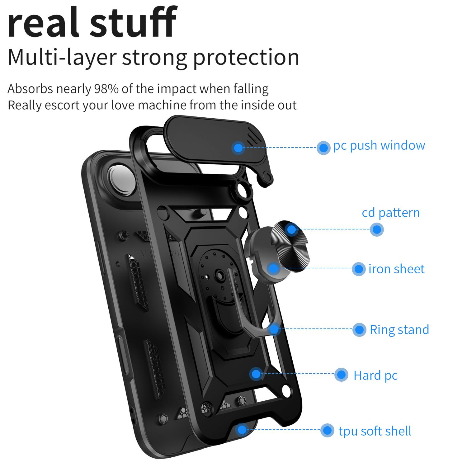 

For iPhone 17 Air Case with Slide Camera Lid PC+TPU Kickstand Phone Cover Green
