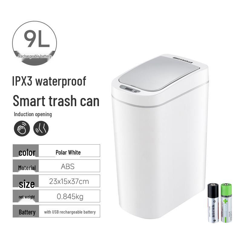 Nasida 9L Waterproof Smart Sensor Trash Can for Bathroom or Living Room