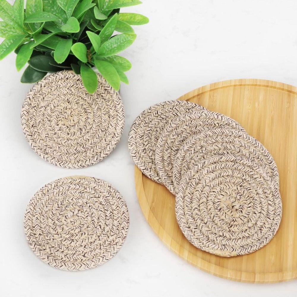 8/10 Pcs Round Drink Coasters Braided Hot Pads Natural Dinner Plate Mat Set Coffee Table