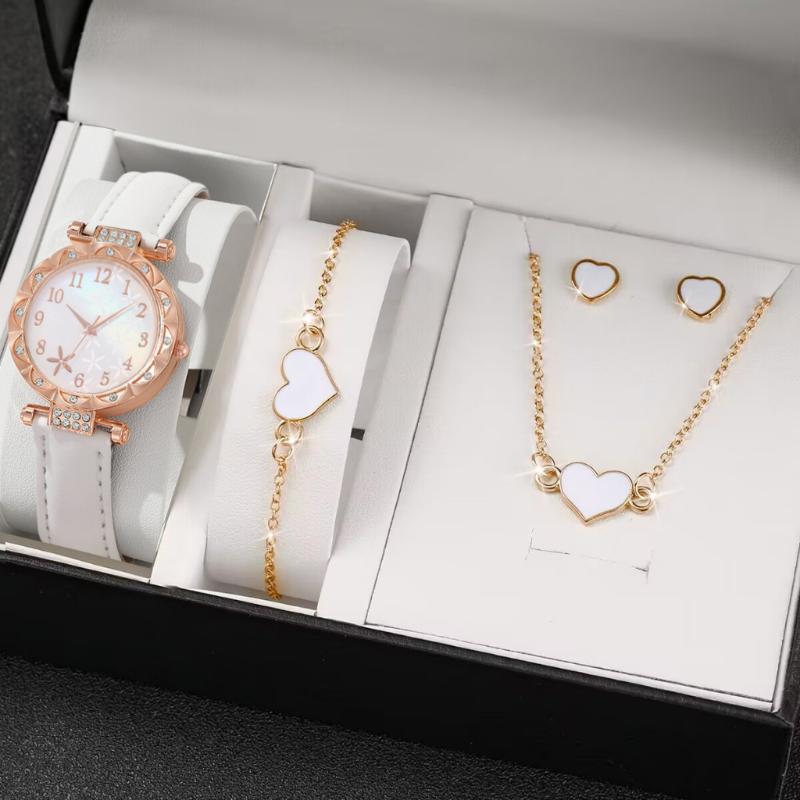 6 Peças/Conjunto Relógio Feminino Moda Flores Pulseira de Couro Relógios Analógicos de Quartzo Conjunto de Joias Borboleta(Sem caixa)