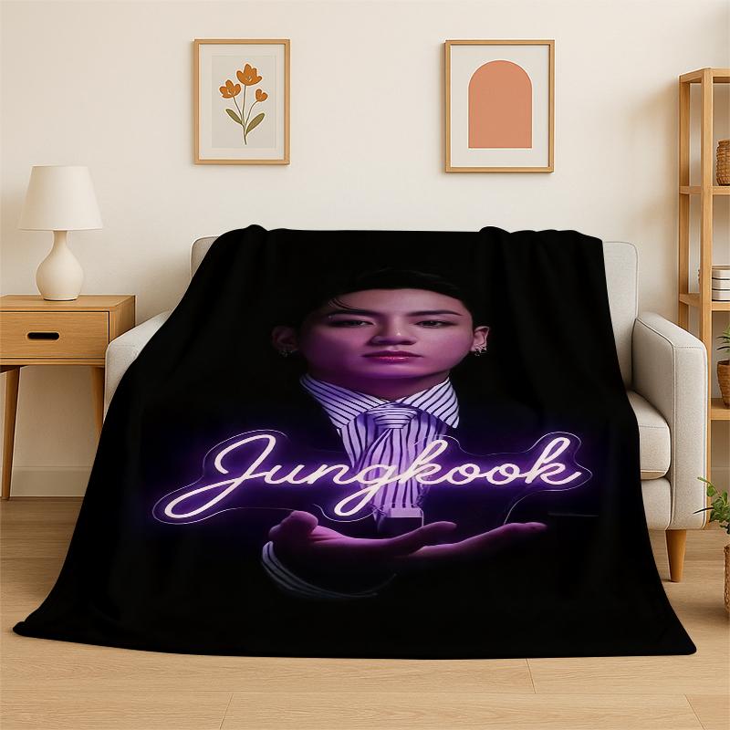 Kpop B-BTS Jeon Jung Kook JK Flannel Blanket Soft Warm Throw Blanket for Bedroom Living Room Bed Travel Camping Picnic Gift