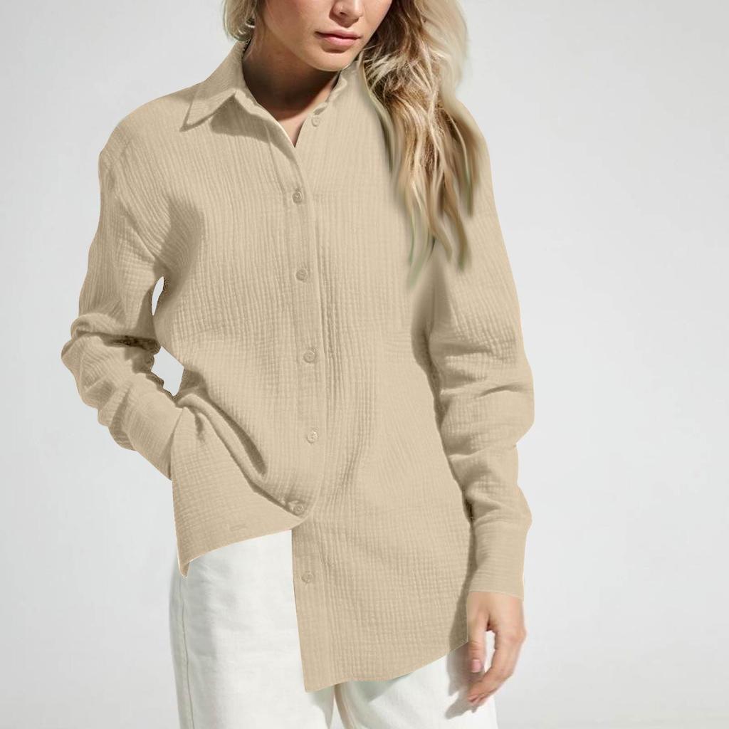 Damenmode Lässig Farbe Knopfleiste Langarm Hemd Top