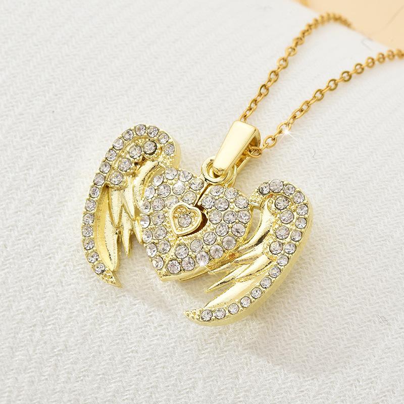 

Stylish Shaped Heart Angel Wings Necklace In Gold And Silver For Women With Inlay Heart Wing Gold