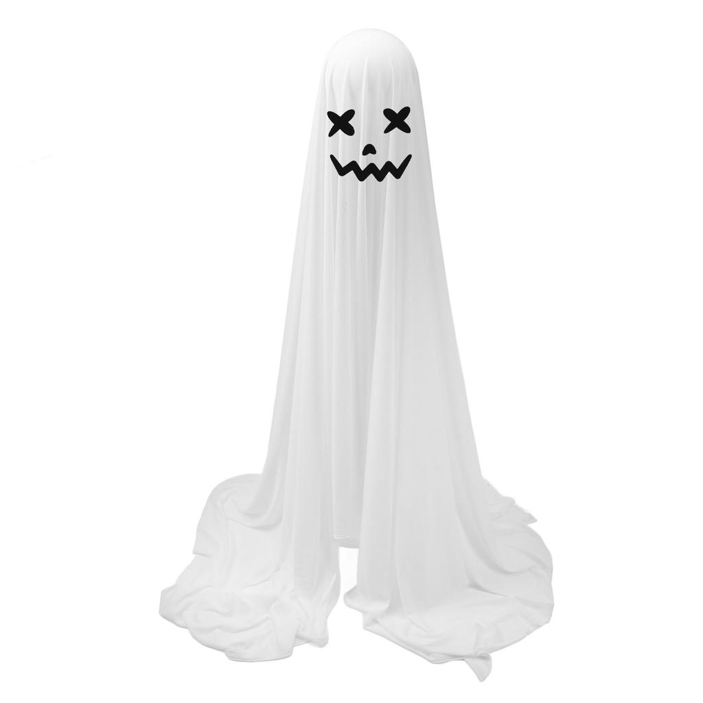 White Cloth Ghost Decor Adjustable Height Cute Unique Lighted Fabric Ghost with String Light for Party Porch Yard Home