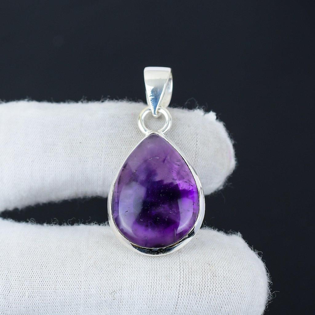 Pendentif en argent sterling 925 avec améthyste naturelle - Design fait main, bijou de tous les jours, pendentif unique, cadeau de fiançailles