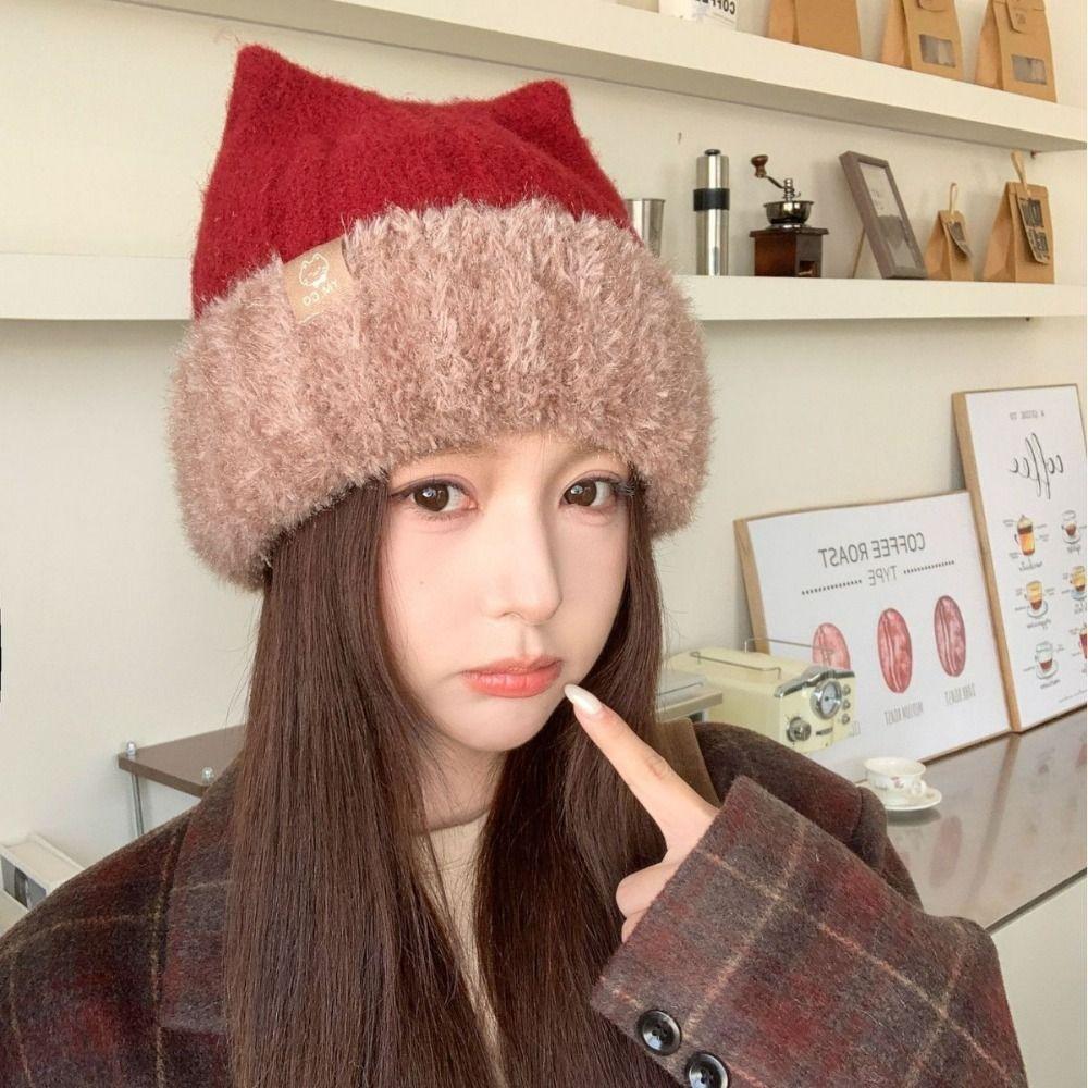 Warm Knitted Beanie Hat Fleece Lined Winter Thermal Hat Cozy Ear Protection Hat  For Women