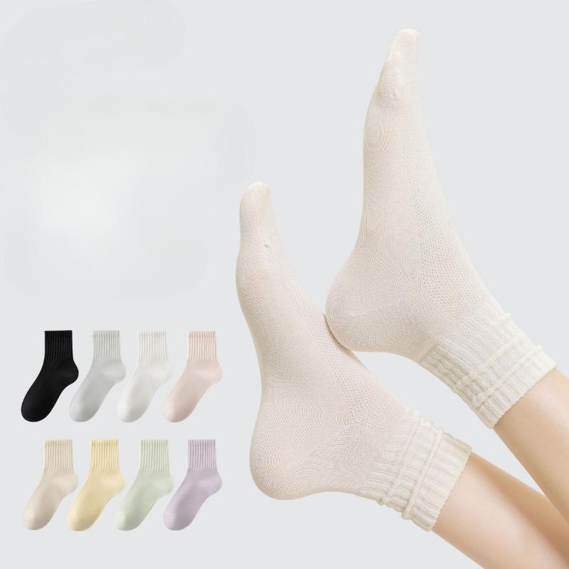 Ladies Spring and Summer 7A Antiseptic Sweat Absorbing Breathable Boneless Medium Tube Pile Cotton Socks
