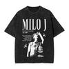Chemise Lavée Harajuku Milo J Logo de Rappeur Tenue Nouveauté T-shirts Oversize Streetwear Coton Imprimé T-shirts