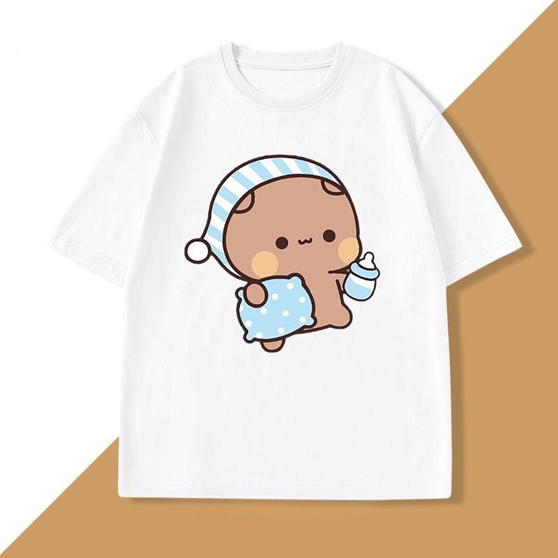 Couple Bubu Dudu T Shirt Funny Cute BuBu Panda Going To Sleep with DuDu Bear Graphic Tees Funny Cotton Unisex WOMEN T-shirt Clothes