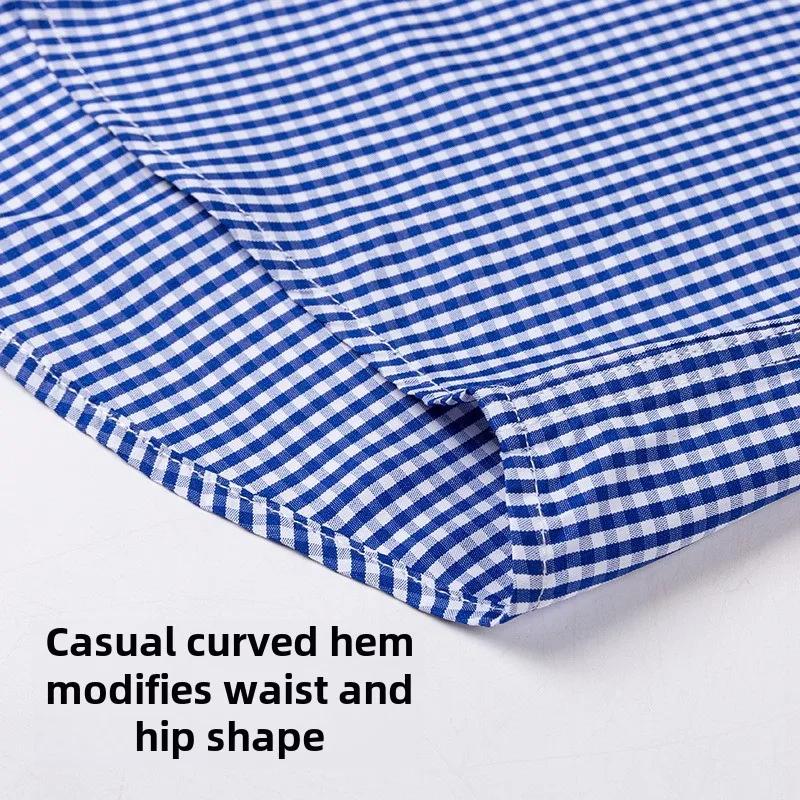 Thin Spring Summer 100% Cotton Shirts for Men Long Sleeve Checkered Dress Shirt Mens Blue Green  Men Clothing  Button Up Shirt