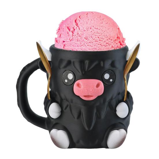 Highlandskveg Iskrem Pint Holder med 2 Skjeer Pingvin Iskremholder Gjenbrukbare Popsicle Beholdere Ølboksholder for Kjøkken Kafé Restaurant