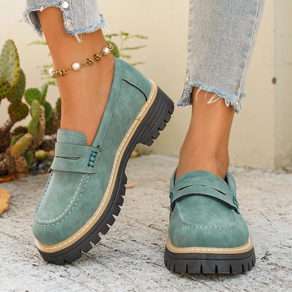 2025 New Spring and Autumn Loafers Large Size Casual Polished British Style Women's Shoes Thick Heel Thick Sole Foreign Trade Retro